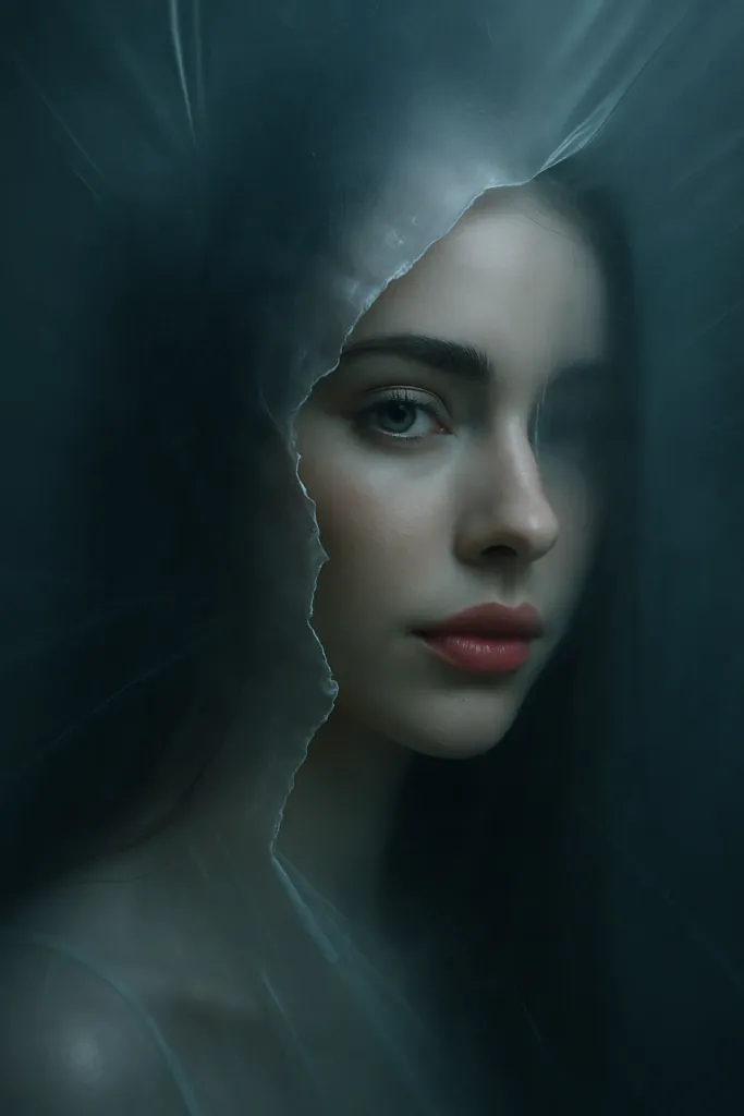 Create an image of the person behind the nylon curtain sample output