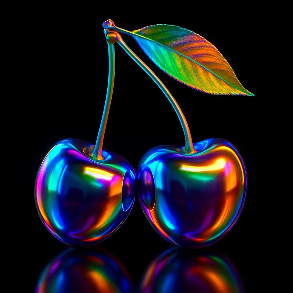 Make a glossy 3D-rendered chrome 🍒 sample output