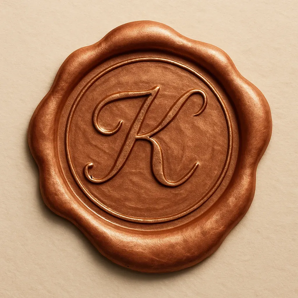 Authentic Hand-Stamped Wax Seal with Script Monogram, Realistic and Organic Finish sample output