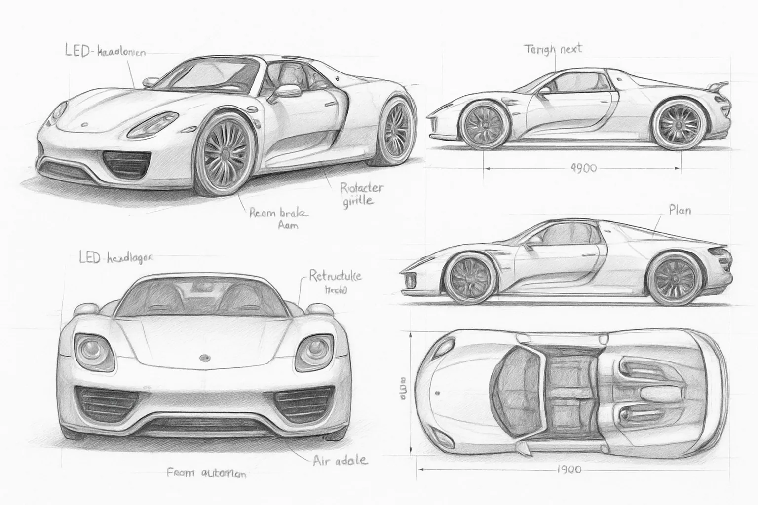 Grayscale Multi-View Technical Sketch with Annotations for Industrial Design