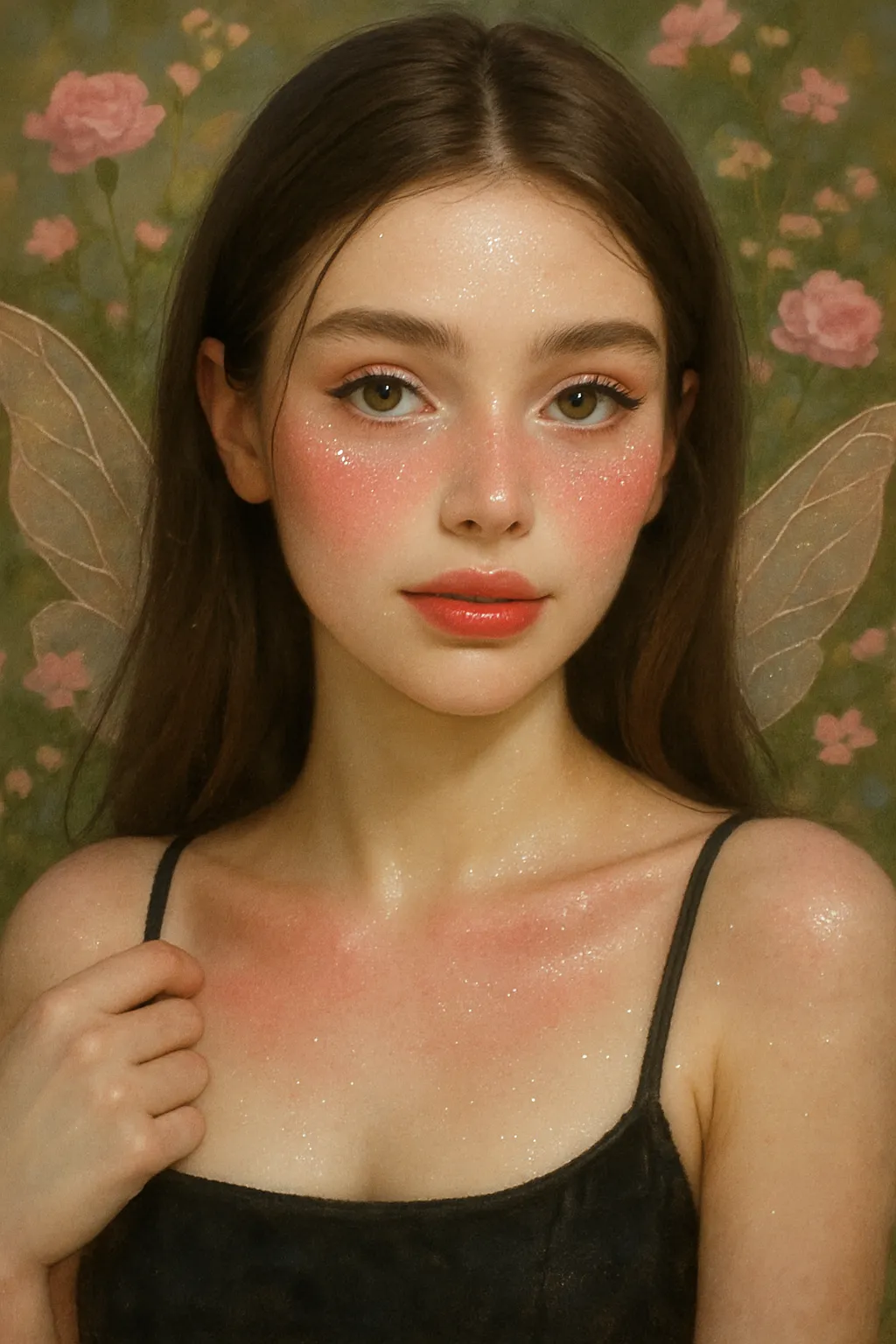 Fantasy Fairy Portrait with Floral Background
