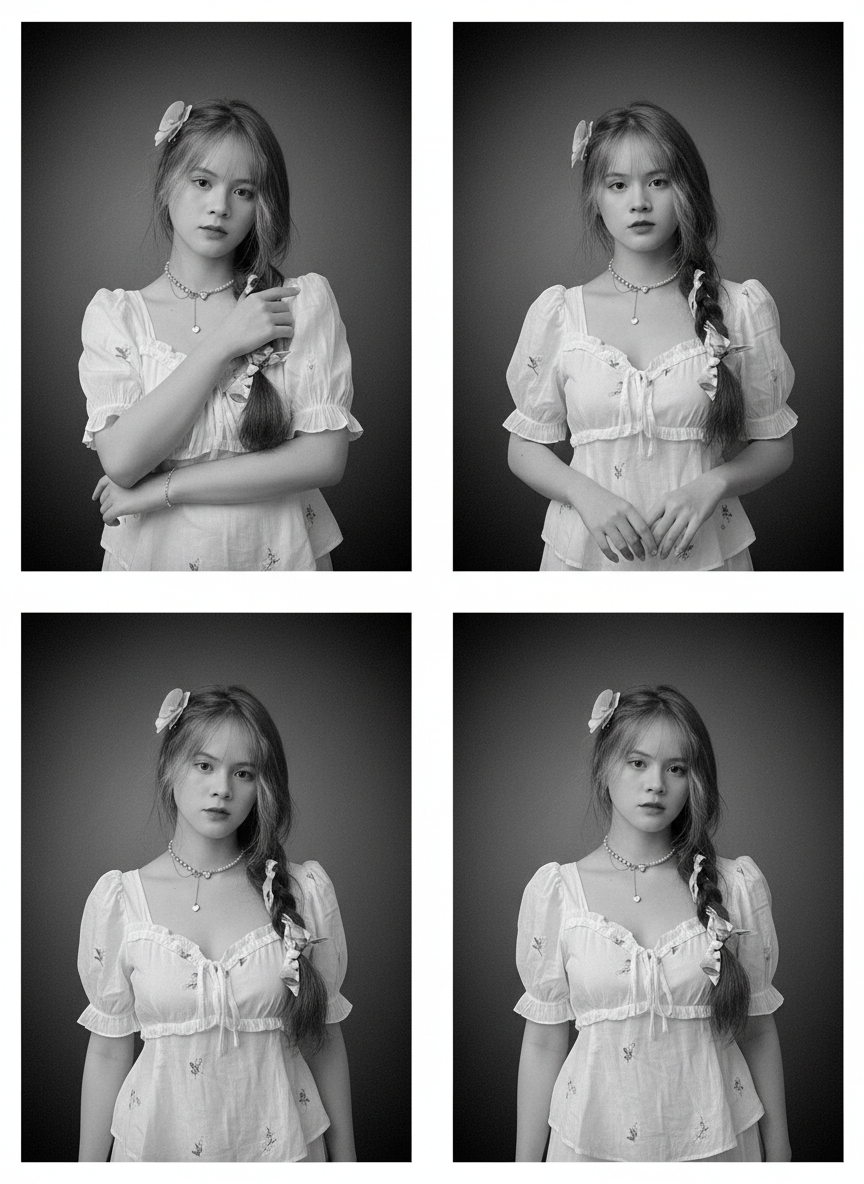 Monochrome Quad Grid with Exact Face and Uniform Outfit