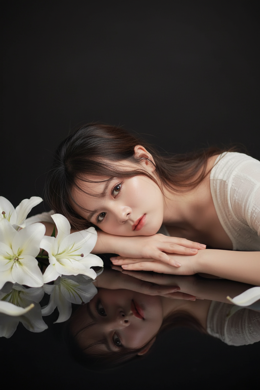Ethereal Lily Mirror Portrait sample output