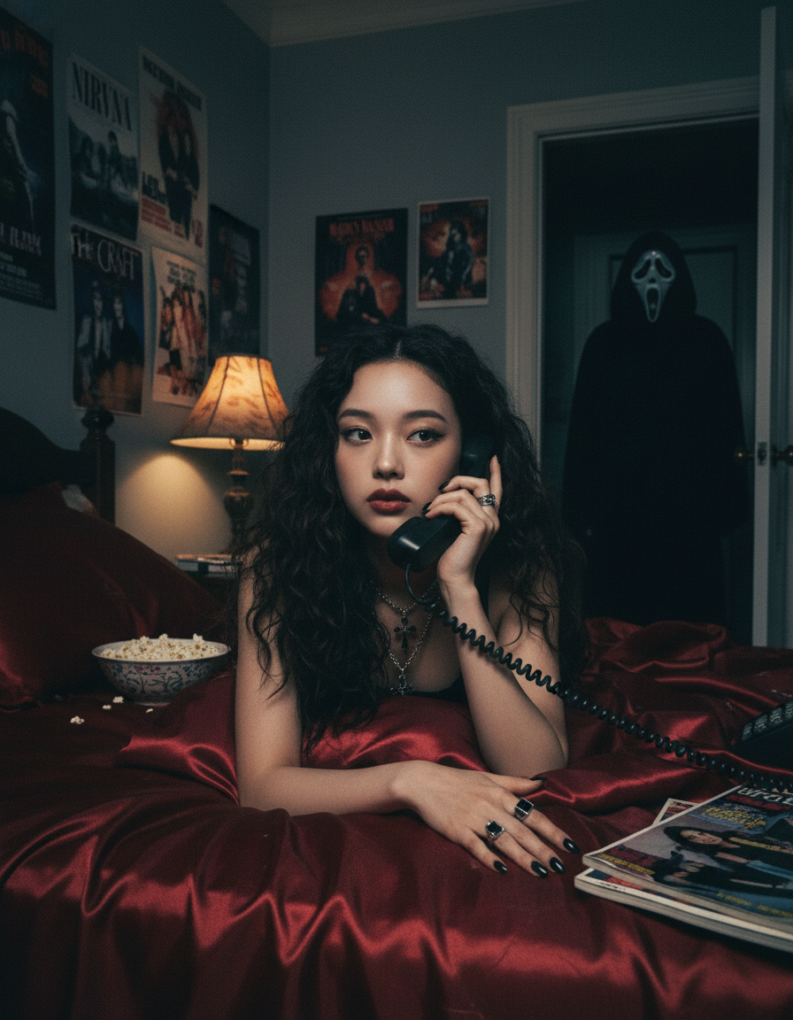 Dreamy Y2K Gothic Bedroom Portrait
