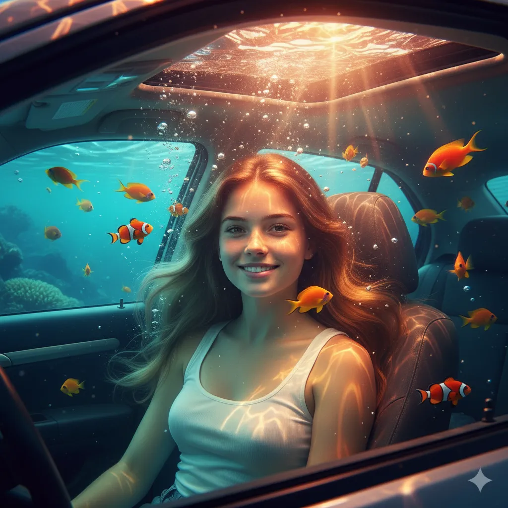 Cinematic Underwater Car Portrait sample output
