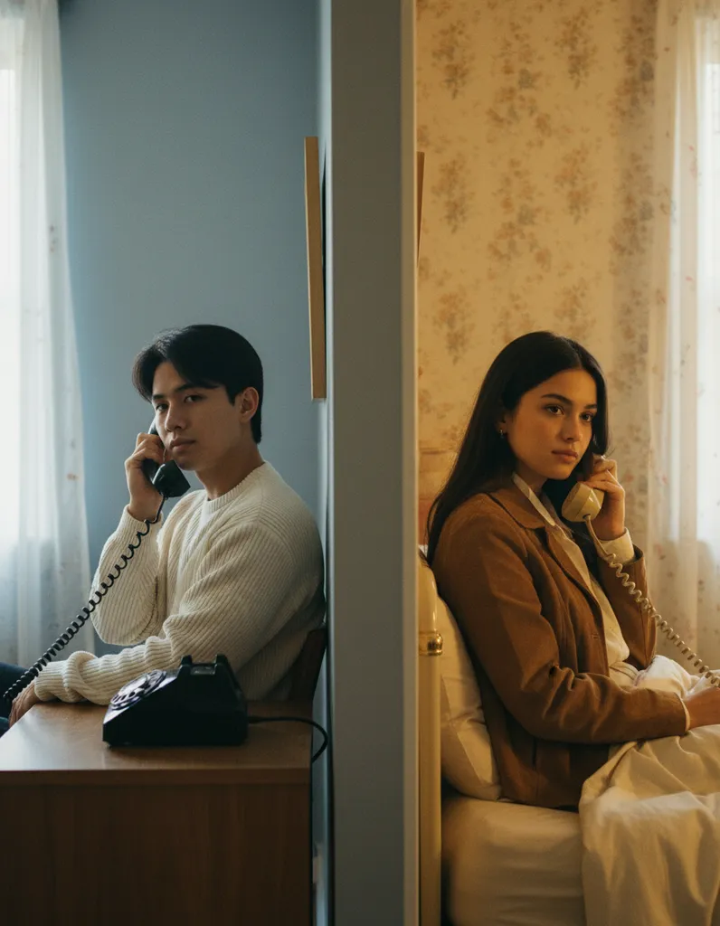 1980s Cinematic Couple Split-Bedroom Editorial sample output