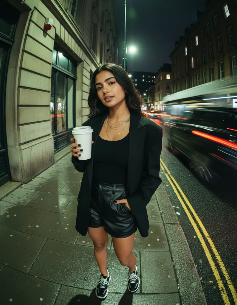 Realistic Urban Street Portrait with Playful Fisheye Angle sample output