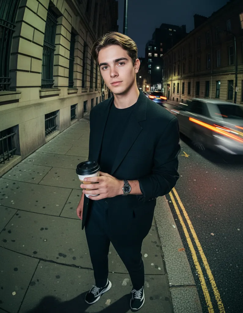 Realistic Urban Street Portrait with Playful Fisheye Angle sample output