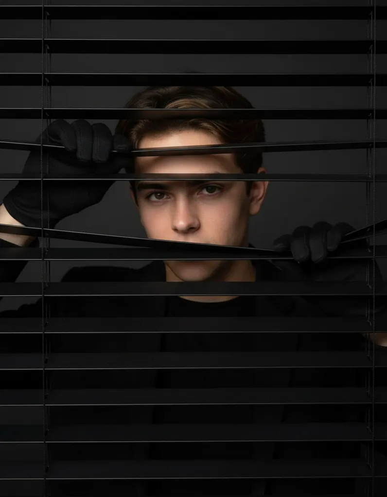 Shadow Glimpse - Elegant Portrait Behind the Blinds sample output