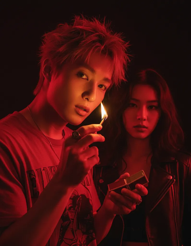 Neo-Noir Rebellion — Cinematic Red Portrait sample output