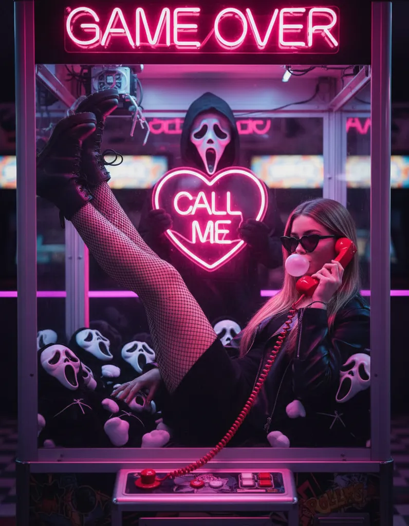 Pink Arcade — Ominous Retro Portrait sample output