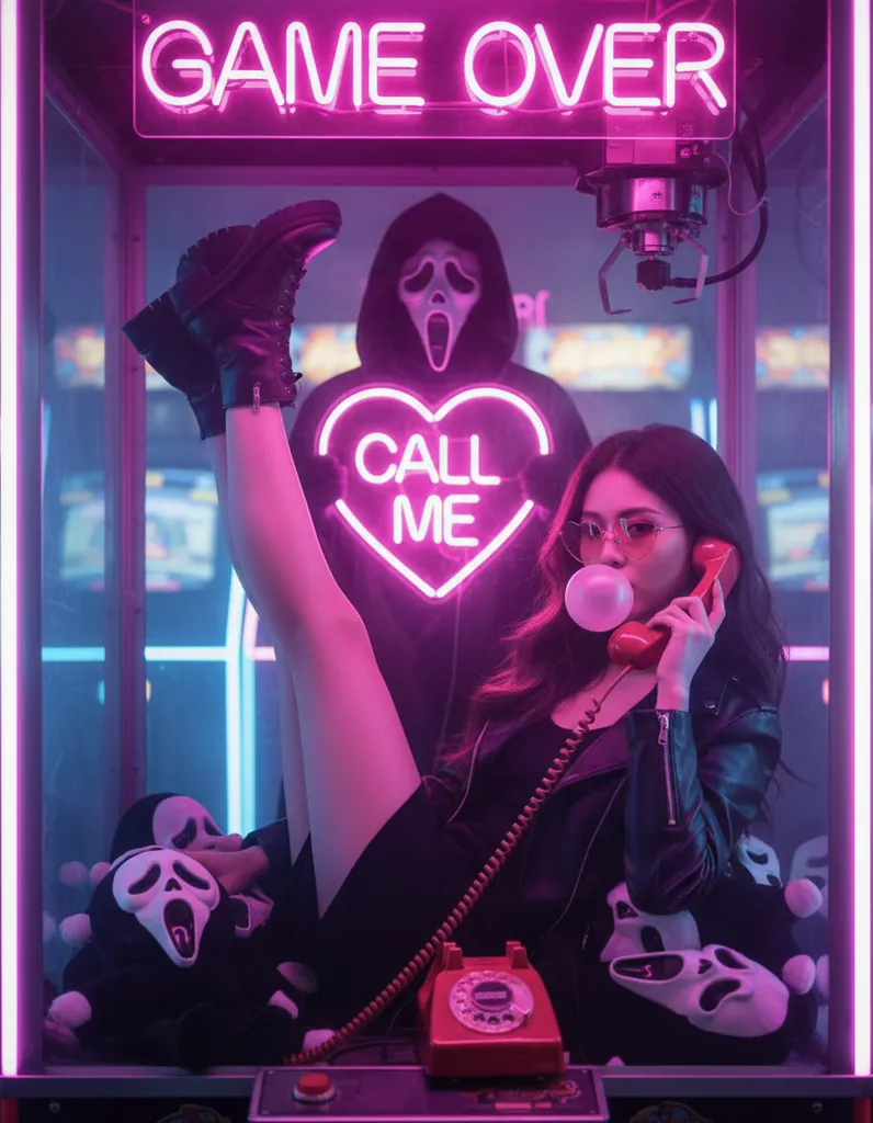Pink Arcade — Ominous Retro Portrait sample output