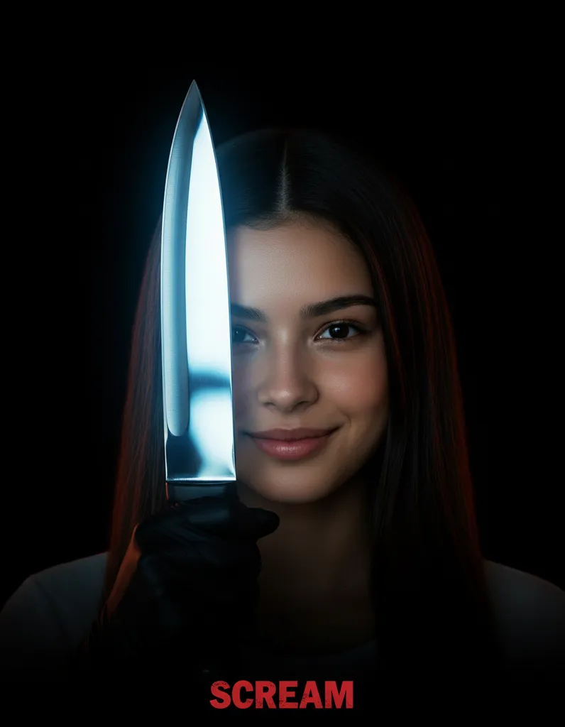 Knife Reflection — Horror Portrait sample output