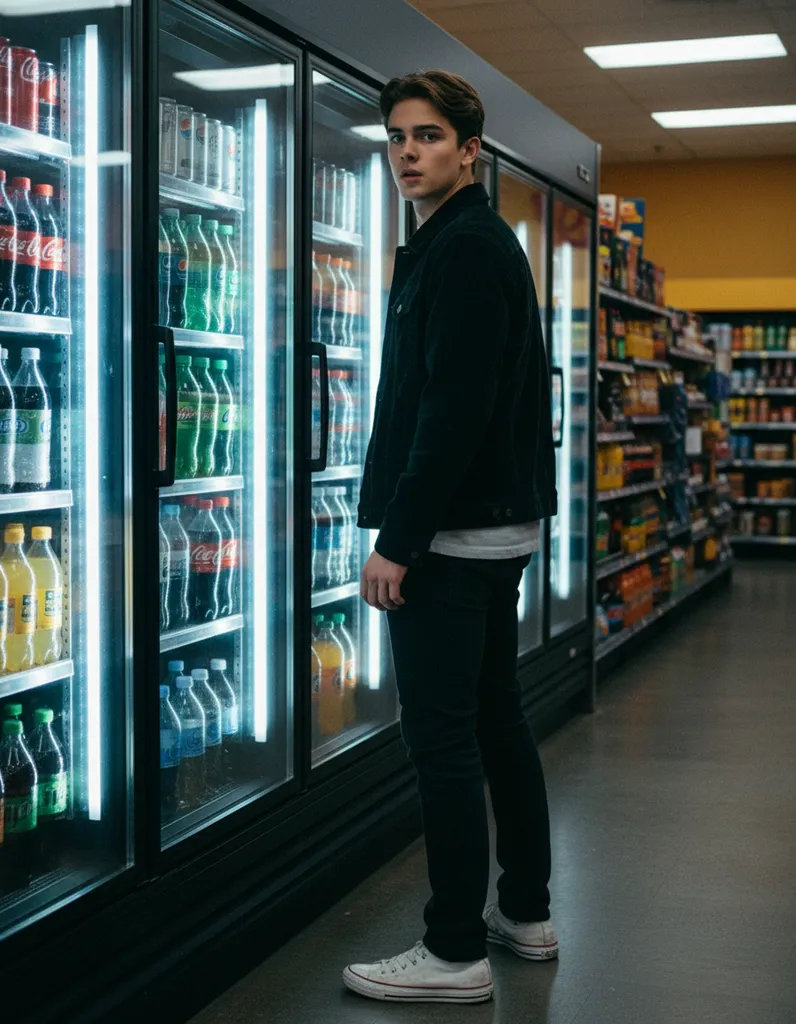 Cinematic Grocery Fridge Portrait sample output