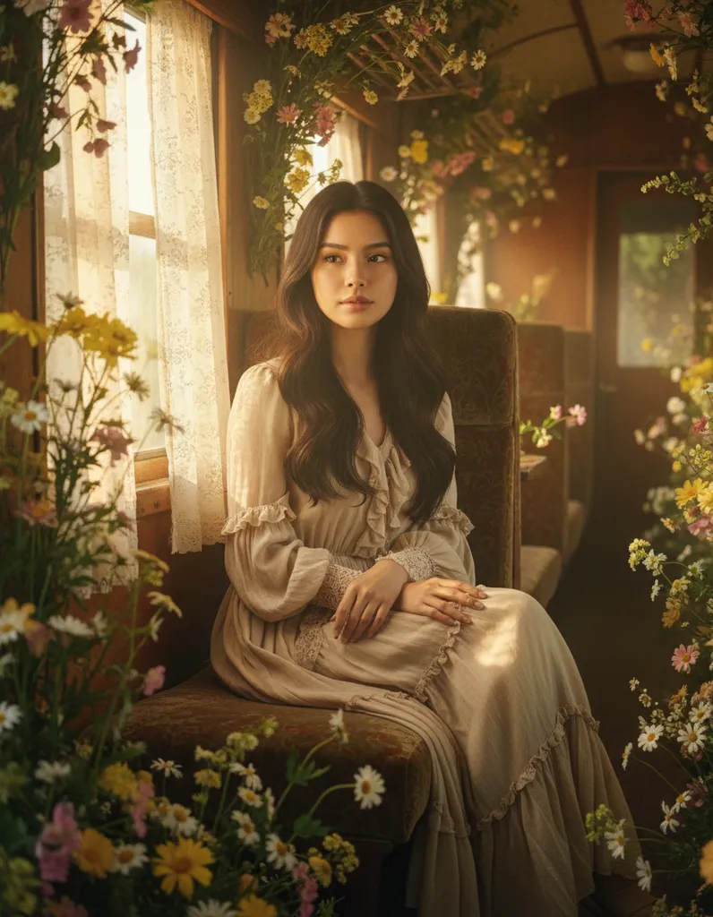 Blooming Train — Vintage Boho Portrait sample output