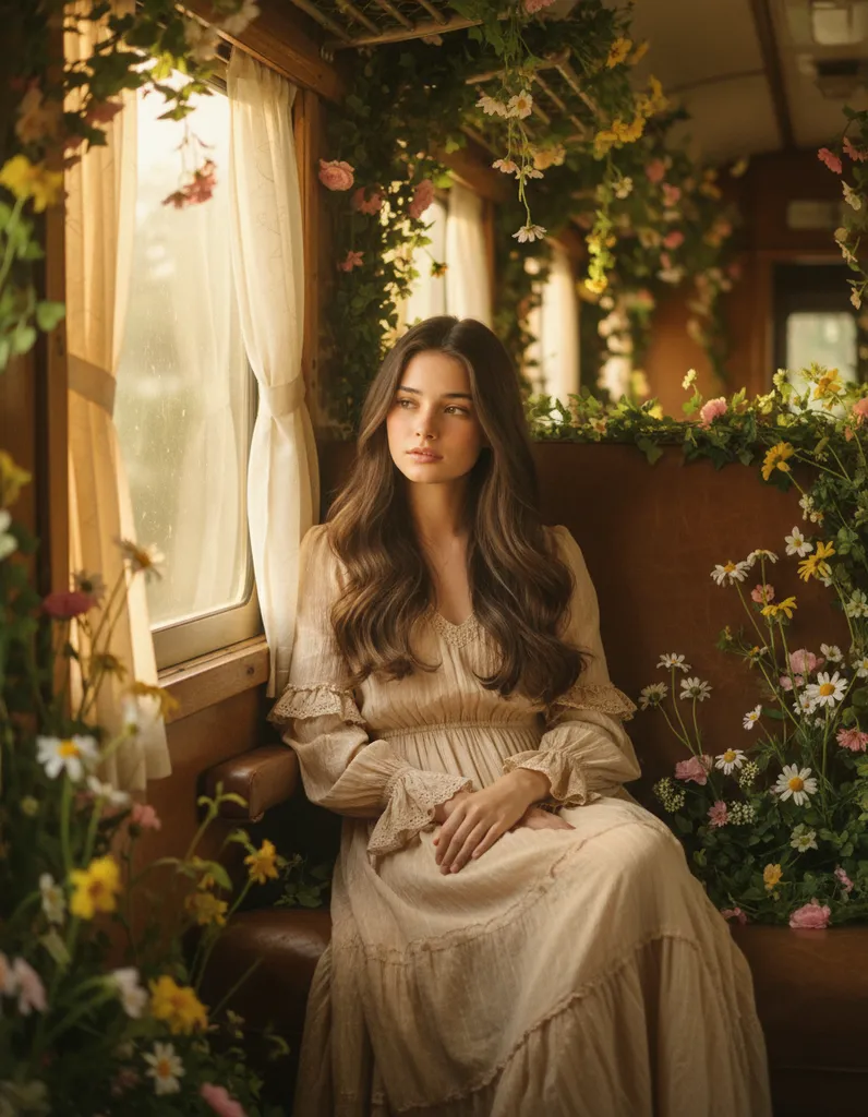 Blooming Train — Vintage Boho Portrait sample output