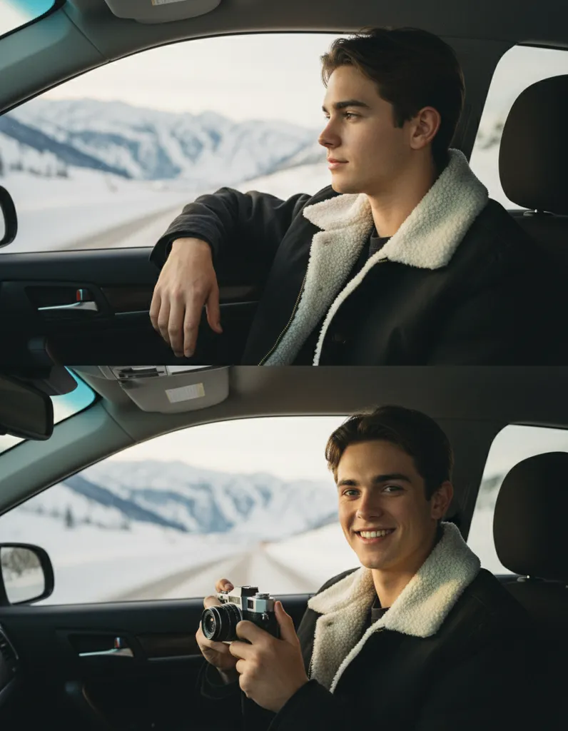 Winter Road Trip — Diptych Portrait sample output