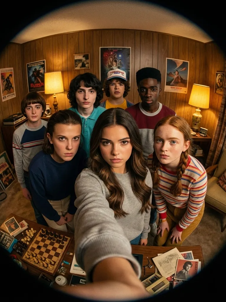 Stranger Things Group Fisheye Selfie