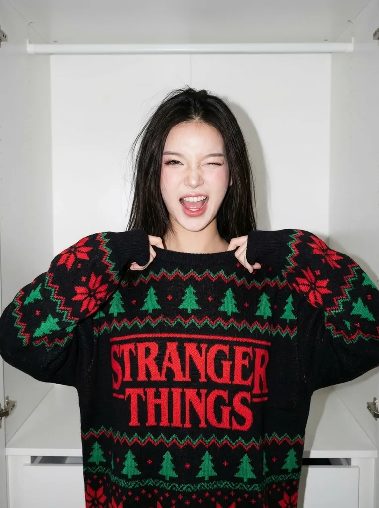 Playful Christmas Portrait With Stranger Things Sweater